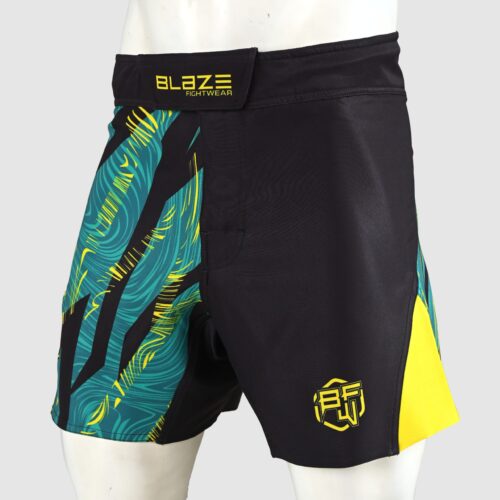 BFW Premium Men’s MMA Shorts – Lightweight, Durable, and Comfortable for Training & Competition - Black/Yellow/Cyan - BFW-MMS-5024