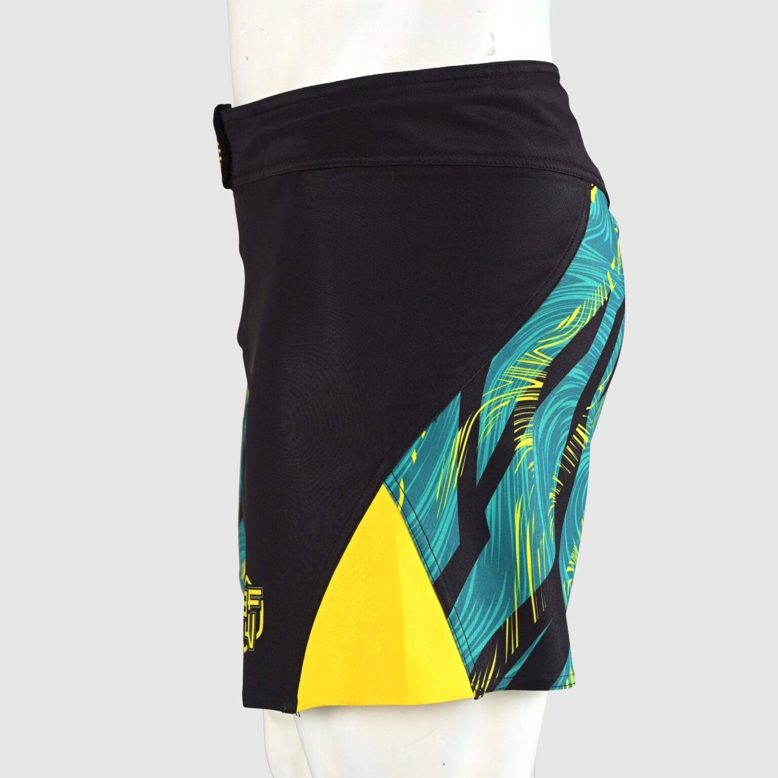 BFW Premium Men’s MMA Shorts – Lightweight, Durable, and Comfortable for Training & Competition - Black/Yellow/Cyan - BFW-MMS-5024 - Image 5