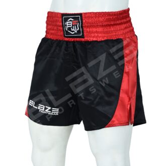 BFW High-Performance Men’s Thai Shorts – Lightweight, Durable, Comfortable for Muay Thai Training & Competition - Black/Red - BFW-THS-5111