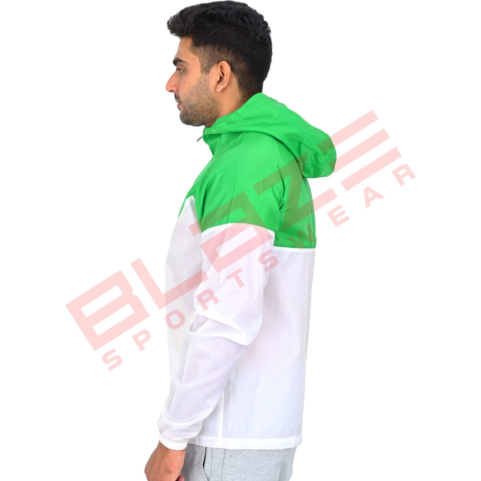 BFW Men's Windbreaker Jacket - Lightweight, Waterproof & Stylish Outdoor Jacket for Sports & Daily Wear - White/Green - BFW-MJK-1802 - Image 2