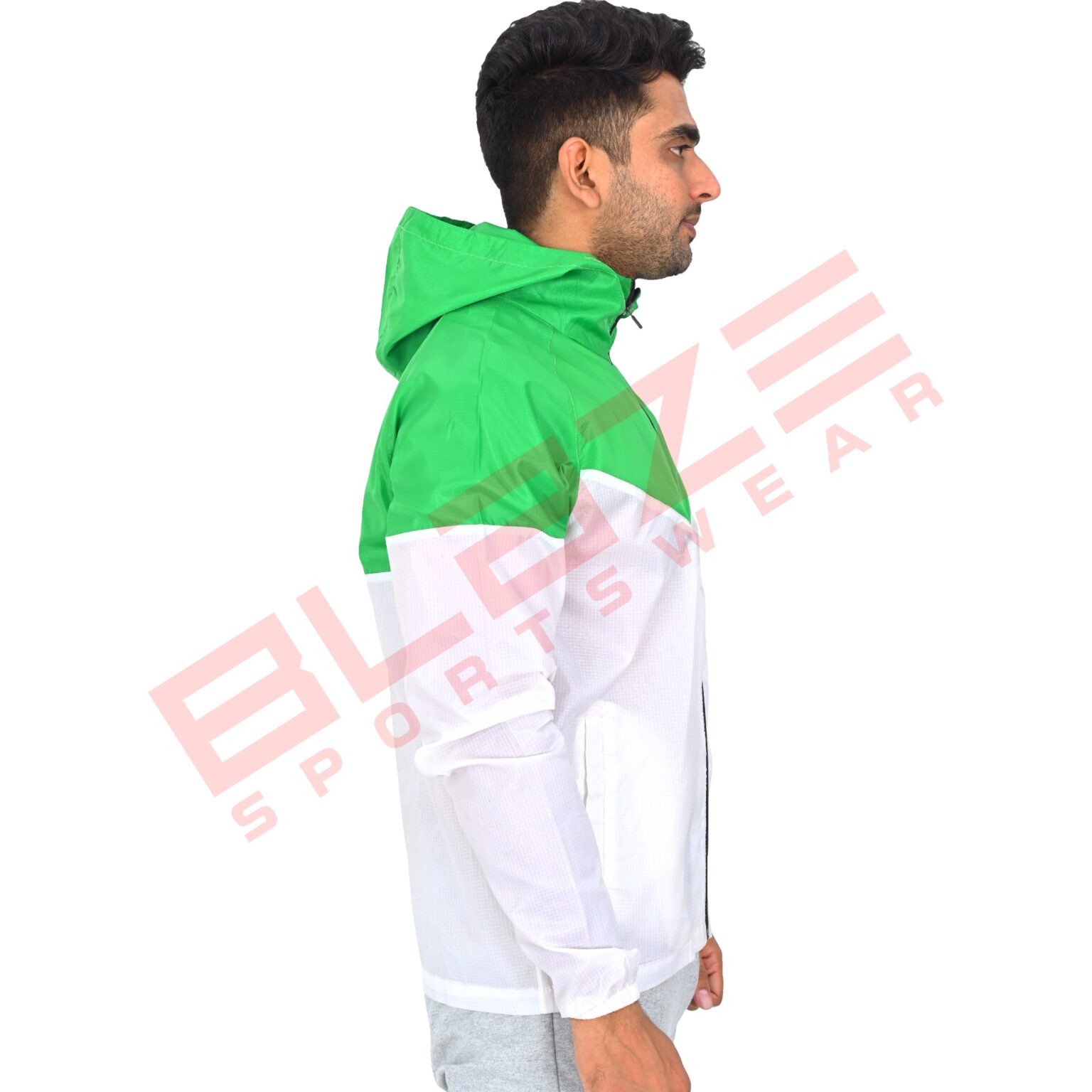 BFW Men's Windbreaker Jacket - Lightweight, Waterproof & Stylish Outdoor Jacket for Sports & Daily Wear - White/Green - BFW-MJK-1802 - Image 5