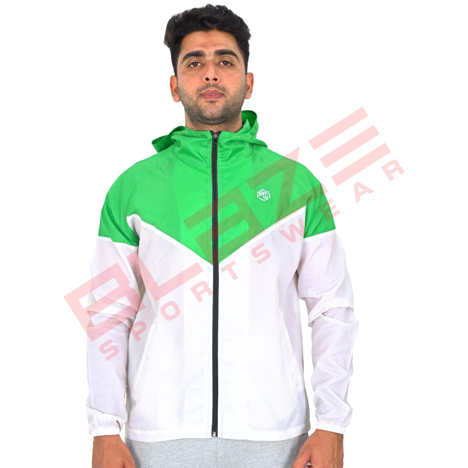 BFW Men's Windbreaker Jacket - Lightweight, Waterproof & Stylish Outdoor Jacket for Sports & Daily Wear - White/Green - BFW-MJK-1802 - Image 6