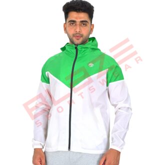 BFW Men's Windbreaker Jacket - Lightweight, Waterproof & Stylish Outdoor Jacket for Sports & Daily Wear - White/Green - BFW-MJK-1802
