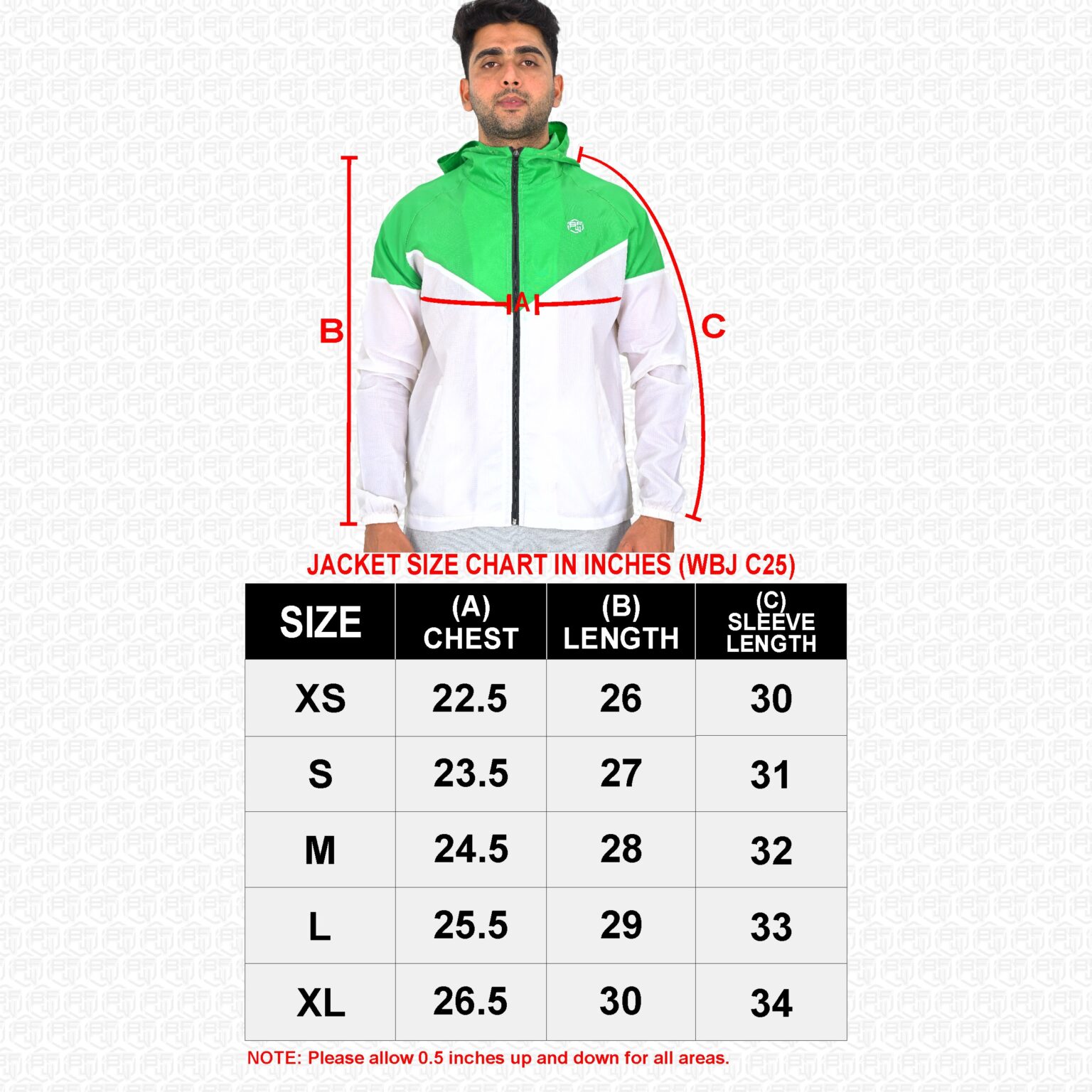 BFW Men's Windbreaker Jacket - Lightweight, Waterproof & Stylish Outdoor Jacket for Sports & Daily Wear - White/Green - BFW-MJK-1802 - Image 8