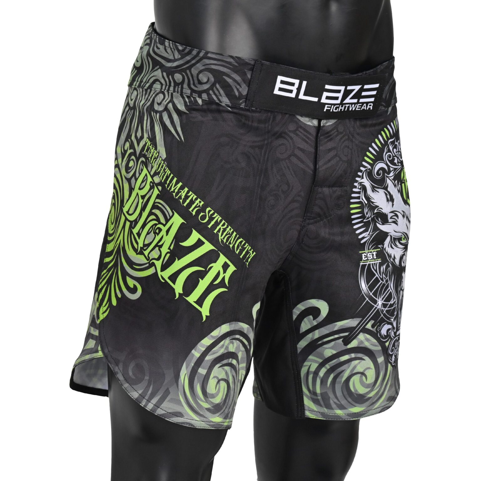 BFW Premium Men’s MMA Shorts – Lightweight, Durable, and Comfortable for Training & Competition - Black/Green - BFW-MMS-5007