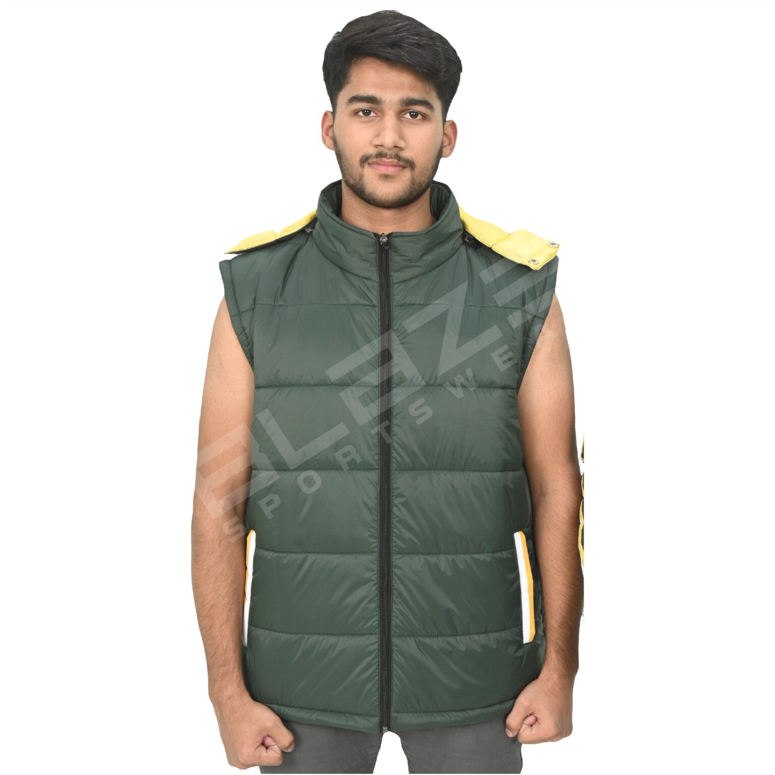 BFW Men's Sleeveless Puffer Jacket - Warm, Stylish, and Comfortable Outerwear for Cold Weather - Green/Yellow - BFW-MJK-1822 - Image 2