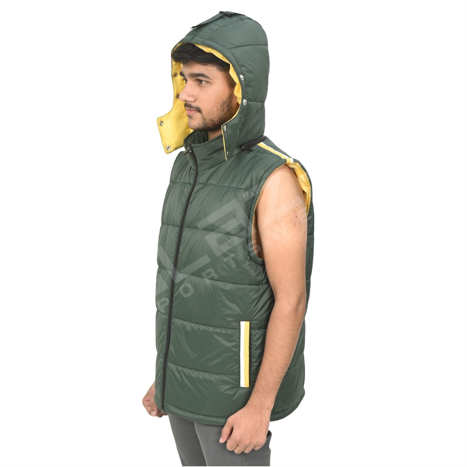BFW Men's Sleeveless Puffer Jacket - Warm, Stylish, and Comfortable Outerwear for Cold Weather - Green/Yellow - BFW-MJK-1822 - Image 4