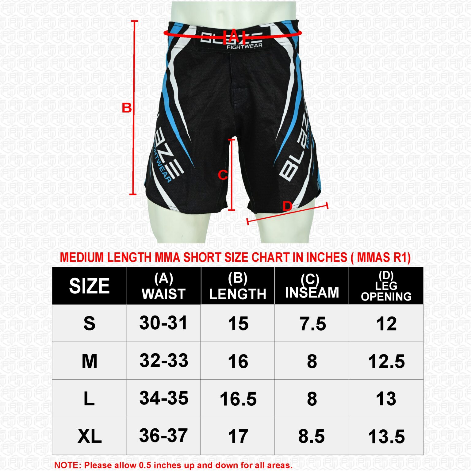 BFW Premium Men’s MMA Shorts – Lightweight, Durable, and Comfortable for Training & Competition - Black/Blue/White - BFW-MMS-5011 - Image 7