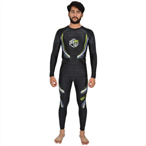 BFW Men’s Full Sleeve Compression Uniforms – Enhance Performance, Recovery, Comfort for Training & Sports - Black/Green - BFW-MCS-5512