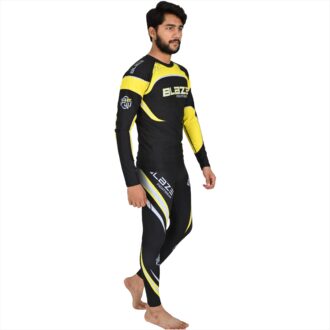 BFW Men’s Full Sleeve Compression Uniforms – Enhance Performance, Recovery, Comfort for Training & Sports - Black/Yellow - BFW-MCS-5514