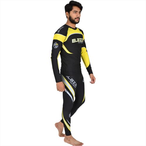 BFW Men’s Full Sleeve Compression Uniforms – Enhance Performance, Recovery, Comfort for Training & Sports - Black/Yellow - BFW-MCS-5514