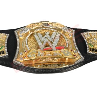 BFW WWE Spinner Replica Champion Belt - Gold/Silver Plates with Black Leather Strap, Authentic Design - Black - BFW-CB-4009