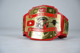 BFW Customized SCB World Podcast Champions Belt – Personalized Gold Plates, Premium Leather Red Strap - BFW-CB-4015
