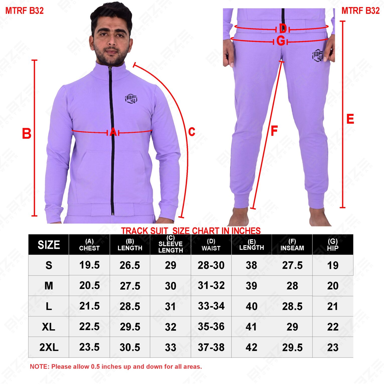 BFW Men’s Zipper Tracksuit for Comfort & Style – Ideal for Gym, Sports, and Casual Wear - Purple - BFW-TS-1515 - Image 3