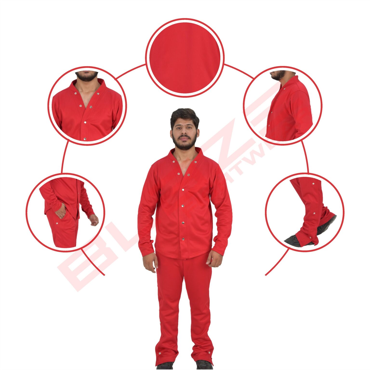 BFW Men’s Button Tracksuit for Stylish Comfort – Perfect for Gym, Sports & Casual Wear - Red - BFW-TS-1531 - Image 2