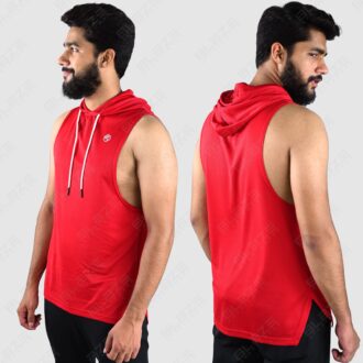Men's Sleeveless Hoodie - Cool & Comfortable, Soft Cotton Blend, Ideal for Gym, Summer, and Casual Wear, Stylish and Functional - Red - BFW-HS-1715