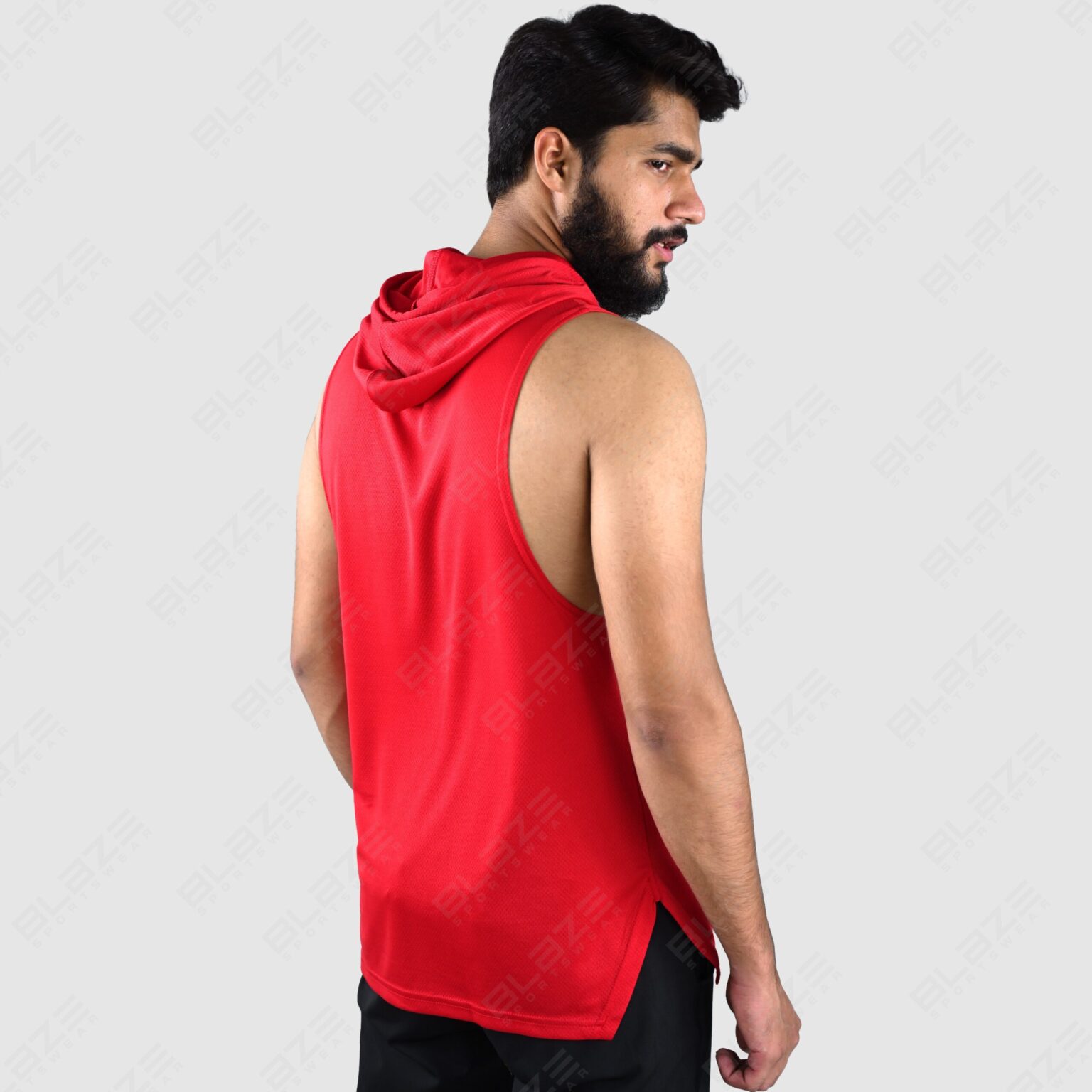 Men's Sleeveless Hoodie - Cool & Comfortable, Soft Cotton Blend, Ideal for Gym, Summer, and Casual Wear, Stylish and Functional - Red - BFW-HS-1715 - Image 3