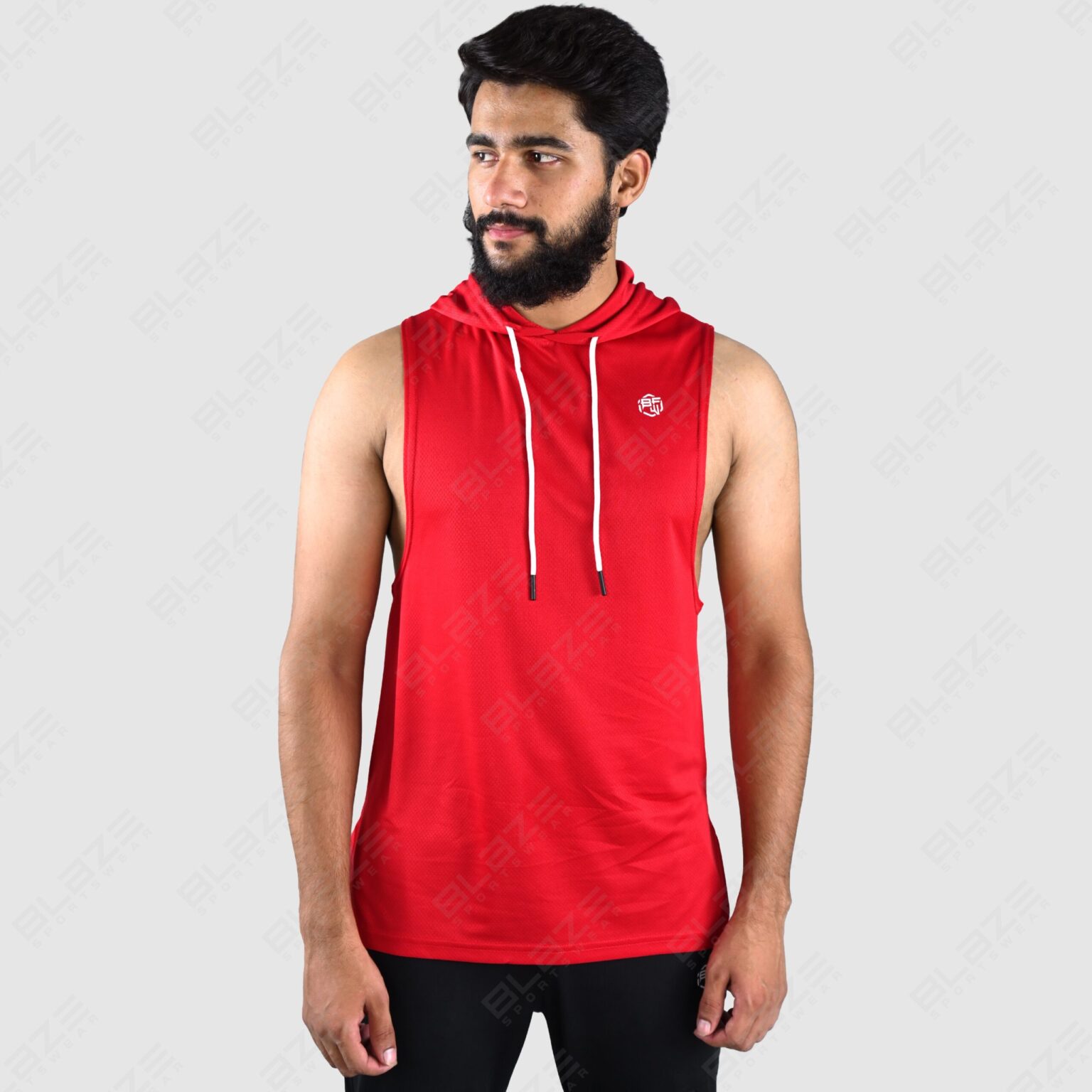 Men's Sleeveless Hoodie - Cool & Comfortable, Soft Cotton Blend, Ideal for Gym, Summer, and Casual Wear, Stylish and Functional - Red - BFW-HS-1715 - Image 4