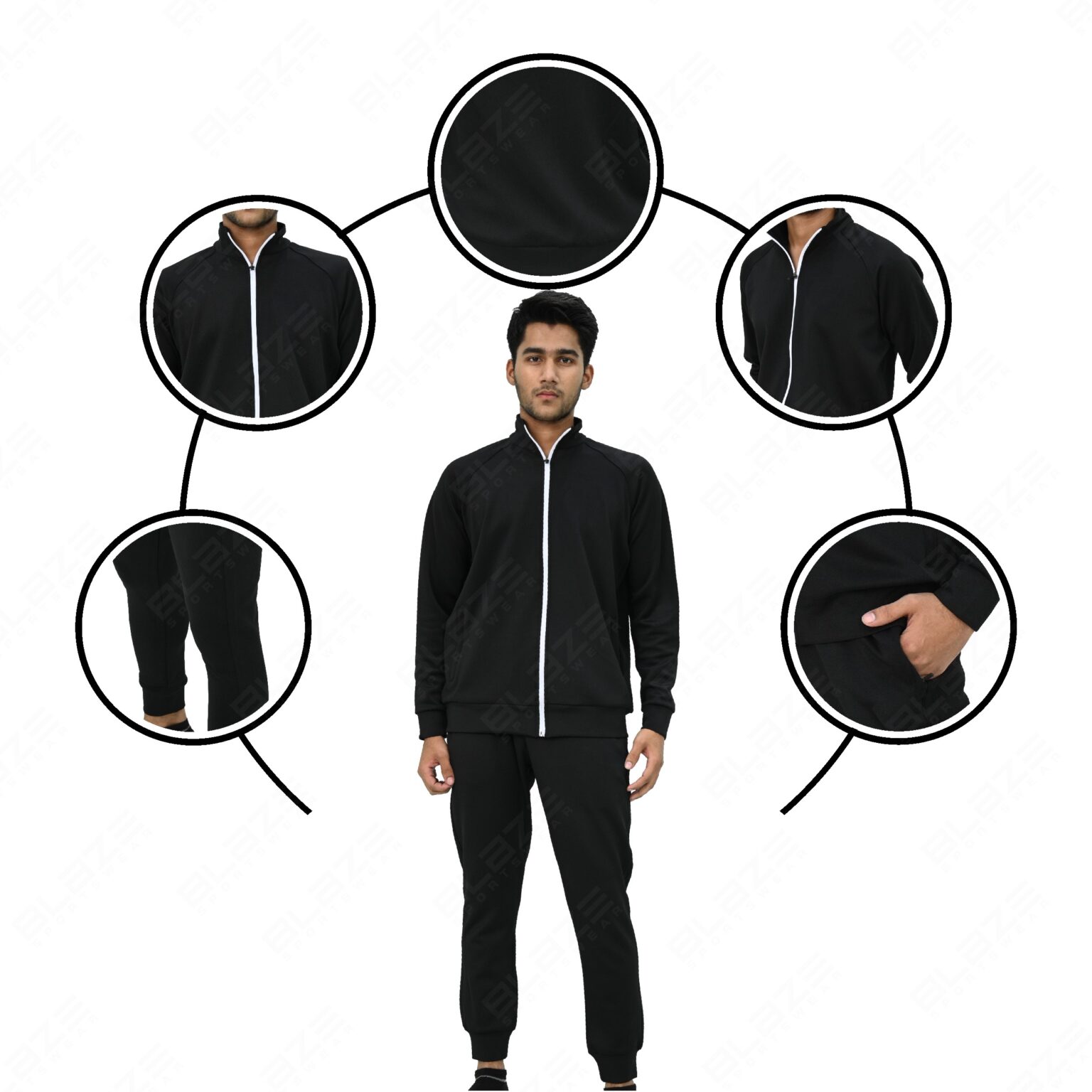 BFW Men’s Zipper Tracksuit for Comfort & Style – Ideal for Gym, Sports, and Casual Wear - Black - BFW-TS-1508 - Image 7