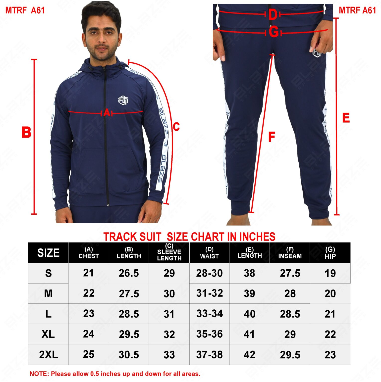 BFW Men’s Zipper Tracksuit for Comfort & Style – Ideal for Gym, Sports, and Casual Wear - Blue - BFW-TS-1511 - Image 2