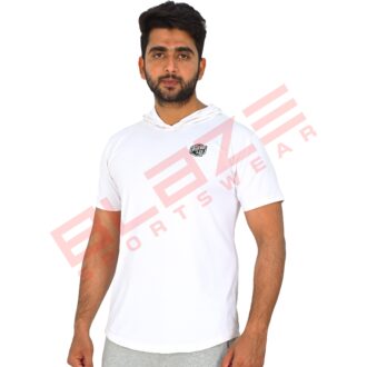 Men's Pullover Half Sleeve Hoodie - Soft, Comfortable Cotton Blend, Stylish, Cozy & Warm for Winter, Perfect for Casual Wear - White - BFW-HS-1717